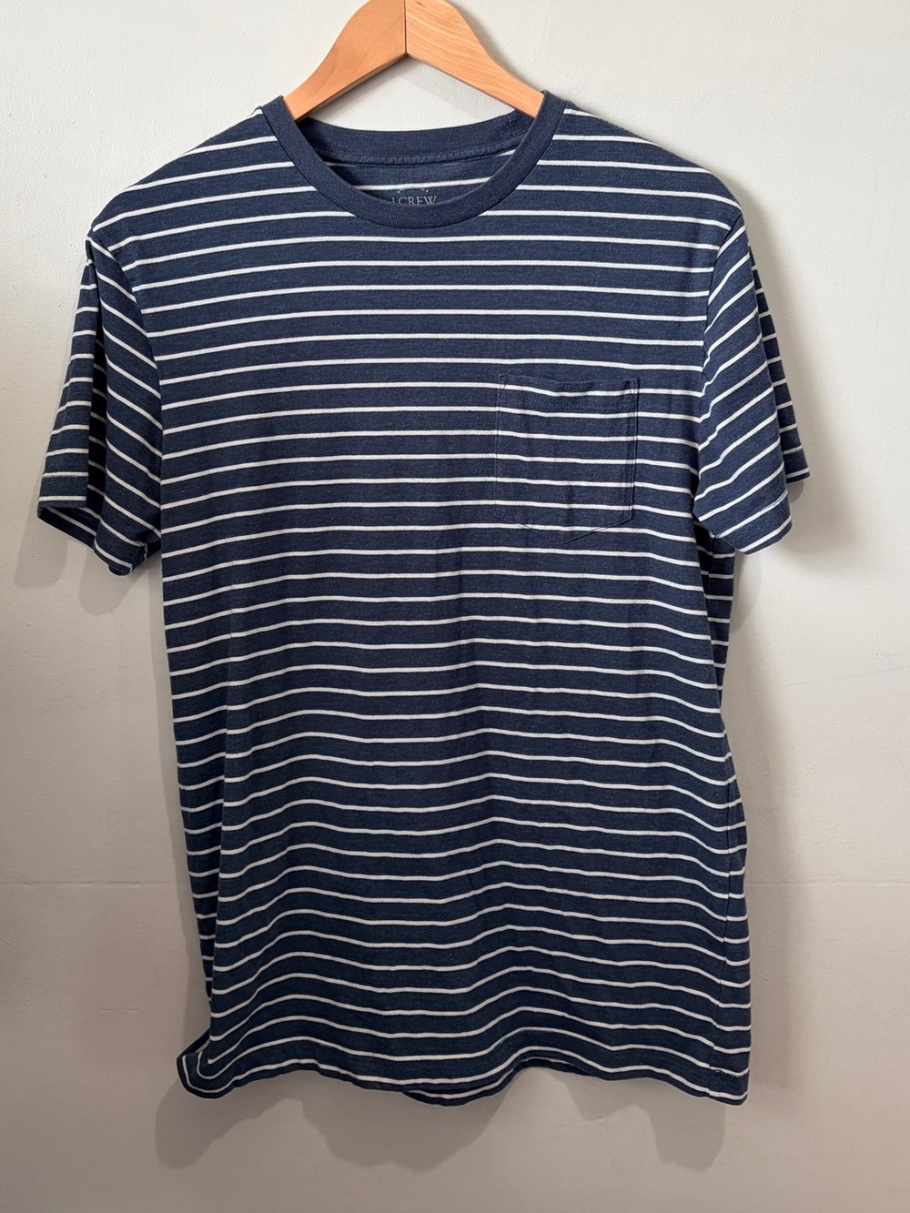 J.Crew Slim Fit Blue White Stripe Short Sleeve Pocket Tee Size Medium